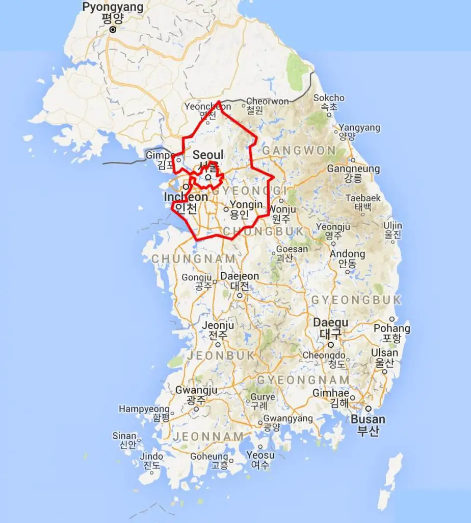 Map showing the borders of South Korea's Gyeonggi-do province